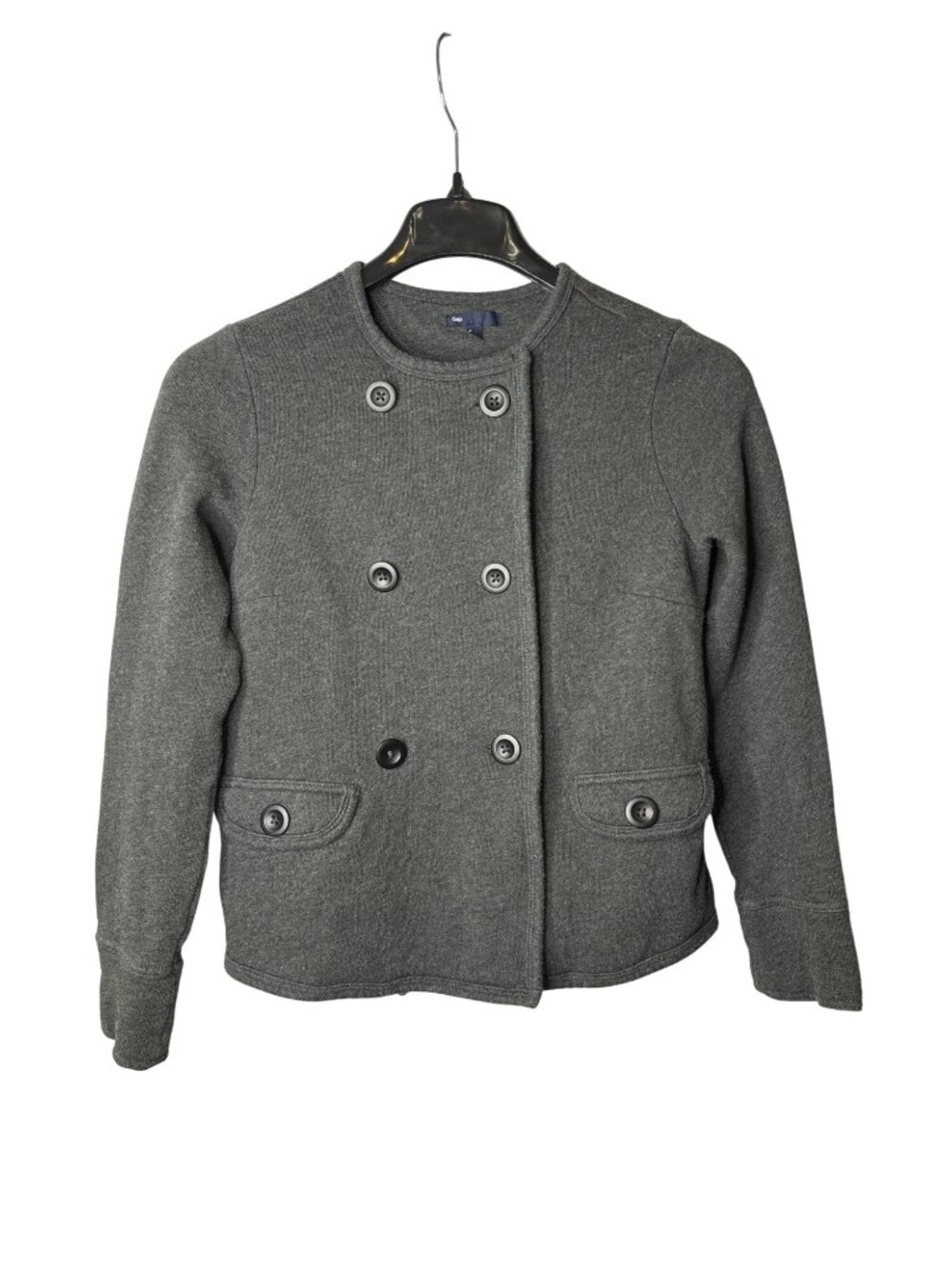 Gap Womens Cardigan Blazer Double Breasted Size S Grey 2 Pockets Cotton Blend